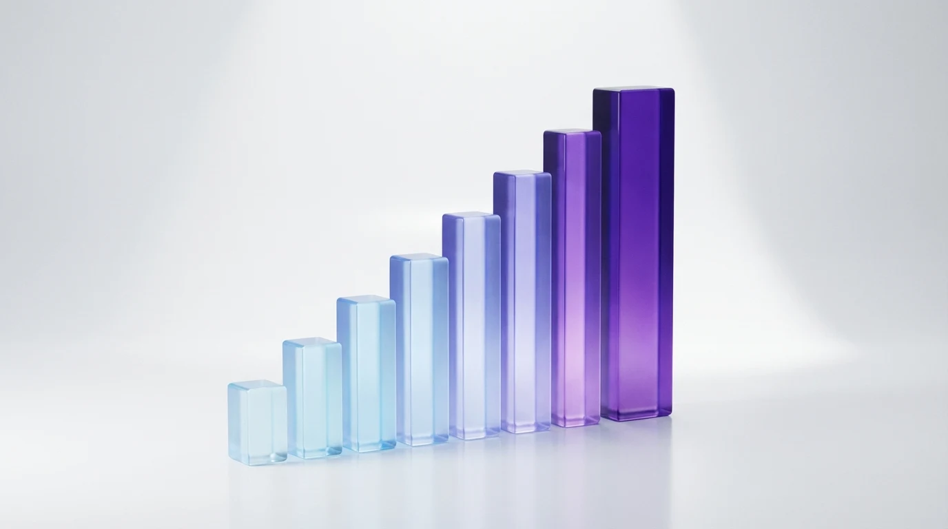 A minimalist chart showing the growth of iPhone photo library sizes in gigabytes over time