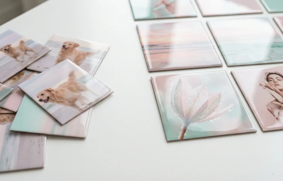 Split-screen sammenligning af en rodet iPhone-kamerarulle med dubletbilleder og et rent, organiseret galleri.